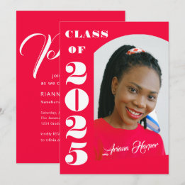 Convite Festa de formatura rosa com script branco de tendê