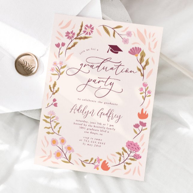 Convite Festa de formatura Rosa de Flores Selvagens (Criador carregado)