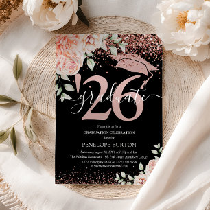 Convite Festa de Formatura Rosa Elegante com Flores e Bril