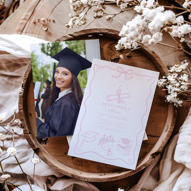 Convite Festa de formatura Rosa Ilustrada Desenhada à Mão  (Criador carregado)