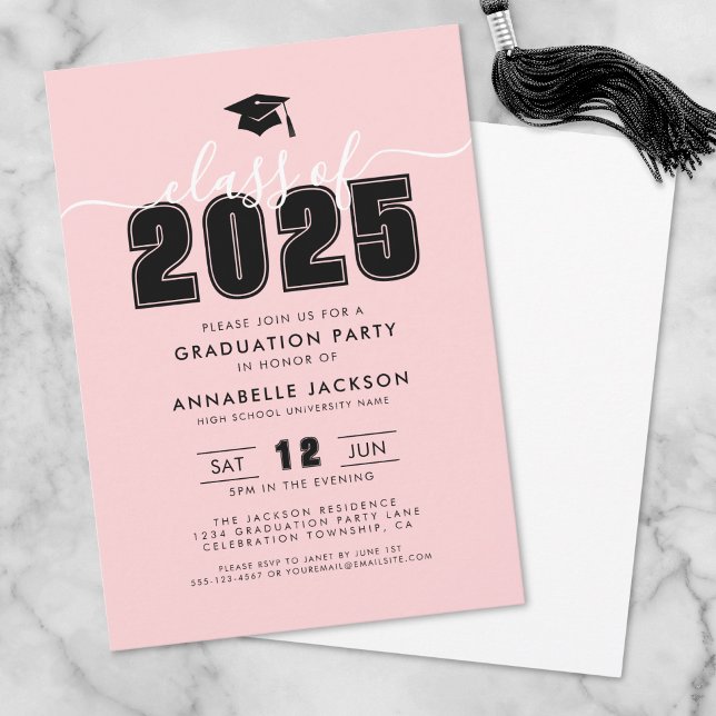 Convite Festa de formatura Rosa Moderno Simples (Simple Modern Pink Graduation Party Invitation)