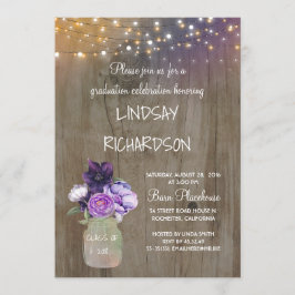 Convite Festa de formatura Roxo Floral Mason Jar Rustic