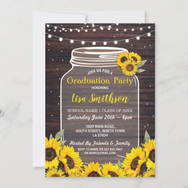 Convite Festa de formatura russa Jar Wood Sunflower Invite (Frente)
