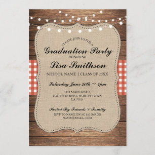 Convite Festa de formatura russa Red Check Wood Invite