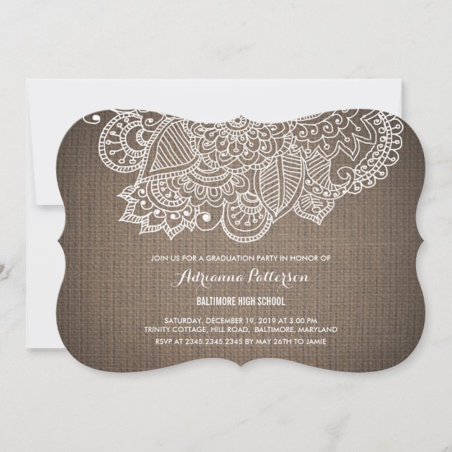 Convite Festa de formatura | Rustic Burlap Paisley Pattern (Frente)