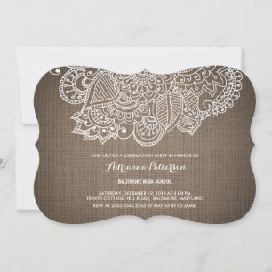 Convite Festa de formatura Rustic Burlap Paisley Pattern