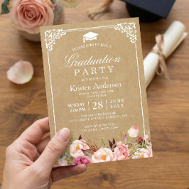 Convite Festa de formatura | Rustic Floral Frame Kraft
