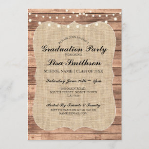 Convite Festa de formatura Rústica Burlap Wood Invite