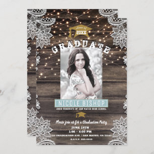 Convite Festa de formatura Rústica de Lace e Luzes de Made