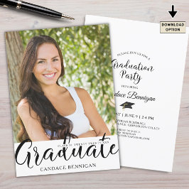 Convite Festa de formatura Script Formando Foto Preto Bran