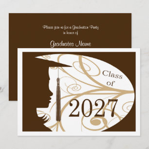 Convite Festa de Formatura Silhueta Marrom e Branco 2027