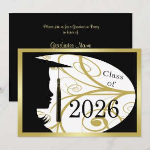 Convite Festa de Formatura Silhueta Preta e Dourada 2026