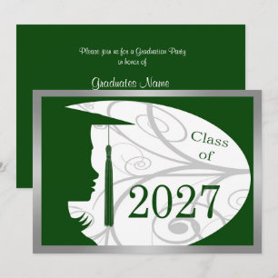 Convite Festa de Formatura Silhueta Verde e Prata 2027
