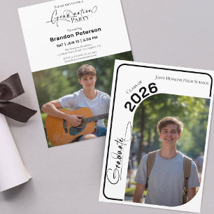 Convite Festa de Formatura Simples com Duas Fotos Preto e 
