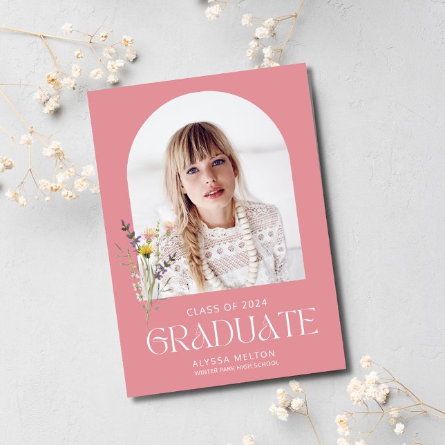Convite Festa de formatura Simples de Foto de Flor Selvage (Wildlflower Photo Simple Girl Graduation Party Invitation)