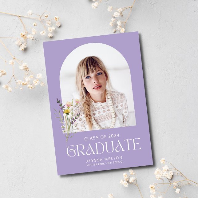 Convite Festa de formatura Simples de Foto de Flor Selvage (Wildlflower Photo Simple Girl Graduation Party Invitation)
