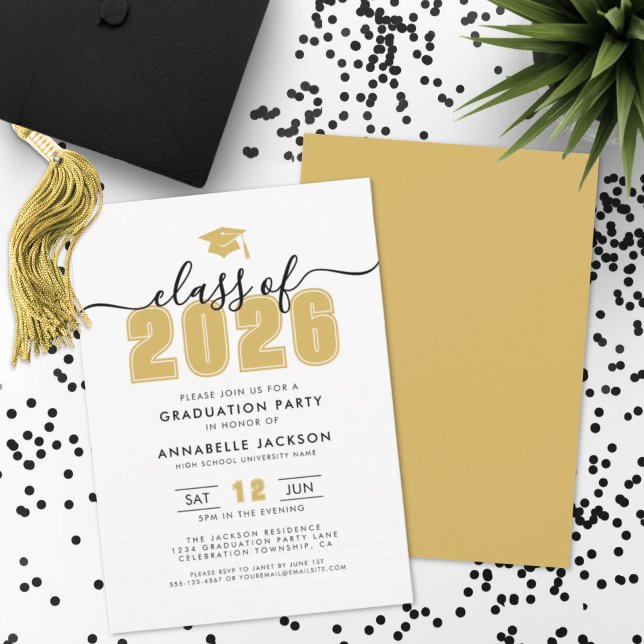 Convite Festa de Formatura Simples Dourada (Simple Modern Gold Graduation Party Invitation)