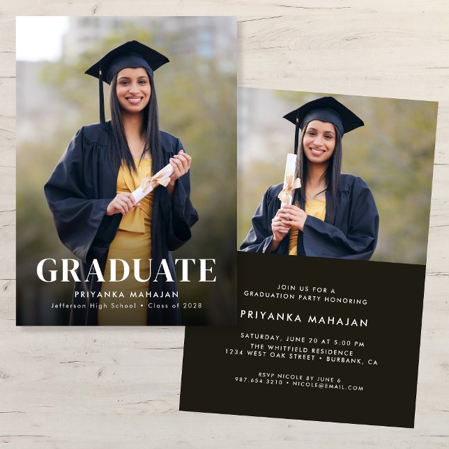 Convite Festa de Formatura Simples Moderna Preta com Duas  (Criador carregado)