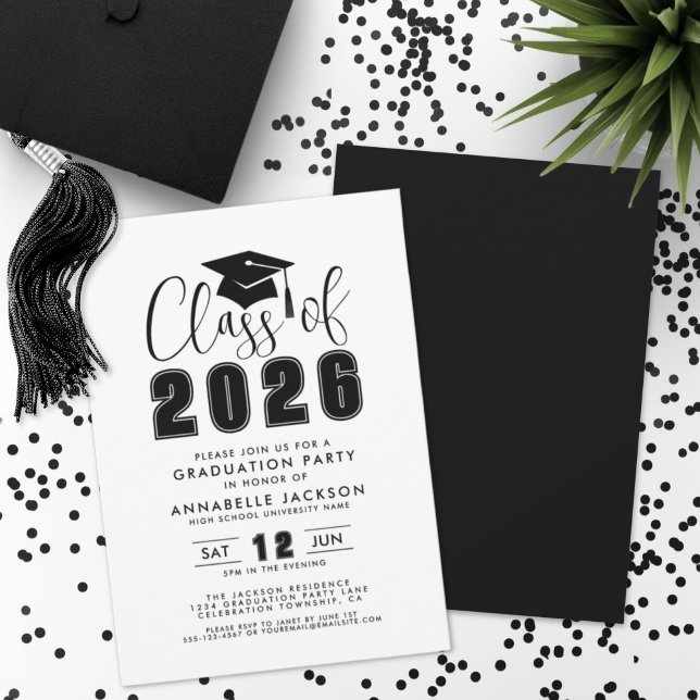 Convite Festa de Formatura Simples Preto e Branco (Simple Black White Graduation Party Invitation)
