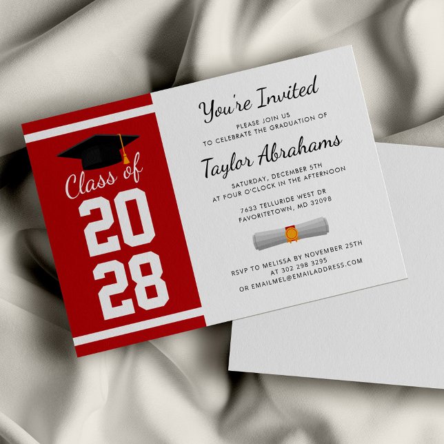 Convite Festa de formatura Simples Vermelho Branco 2025 (Graduation 2024 Minimalist Red White Party Invitation)