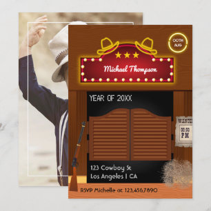 Convite Festa de formatura temática de Neon Wild West Cow