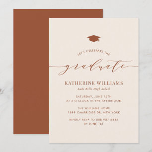 Convite Festa de formatura Terracotta de Script Minimalist