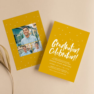 Convite Festa de formatura três foto dourada confetti