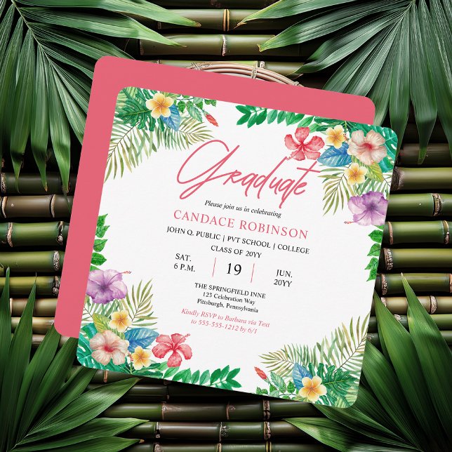 Convite Festa de formatura Tropical de Hibiscus Boho Chic (Boho Chic Tropical Hibiscus Graduation Party Invitations - Print | Digital Download)