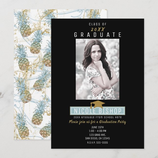 Convite Festa de Formatura Tropical Pineapple Splash (Frente/Verso)
