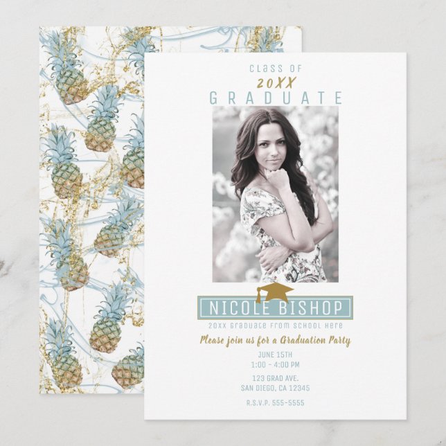 Convite Festa de Formatura Tropical Pineapple Splash (Frente/Verso)