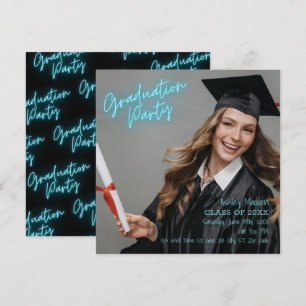 Convite Festa de formatura Turquoise Neon Modern