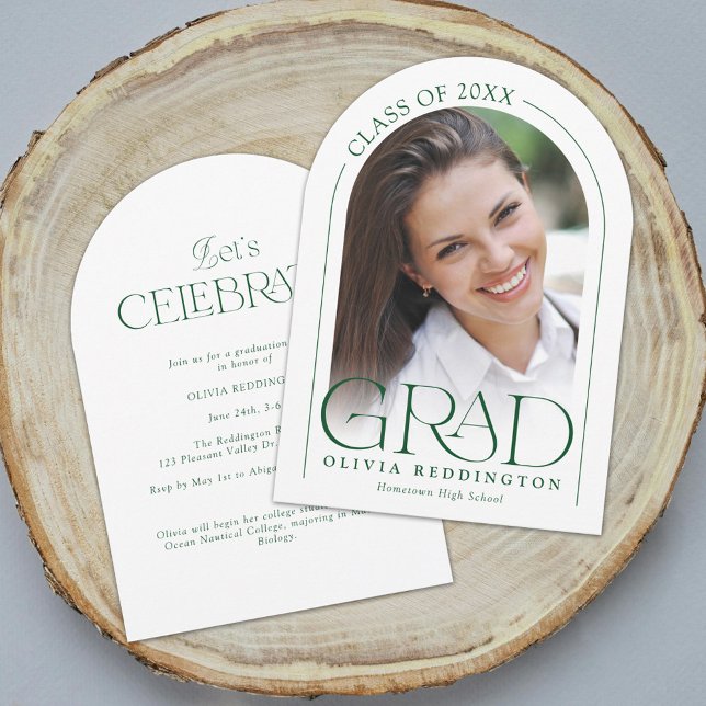 Convite Festa de formatura verde mínima moderna do arco fo (Criador carregado)