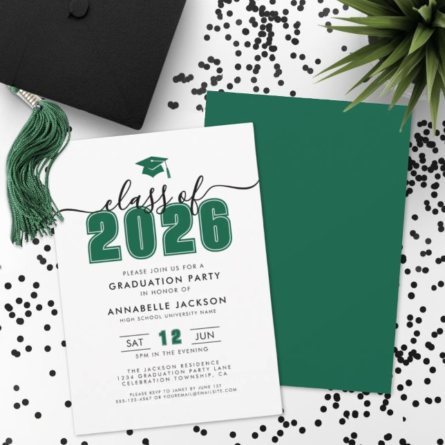 Convite Festa de formatura Verde Moderna Simples (Simple Modern Green Graduation Party Invitation)