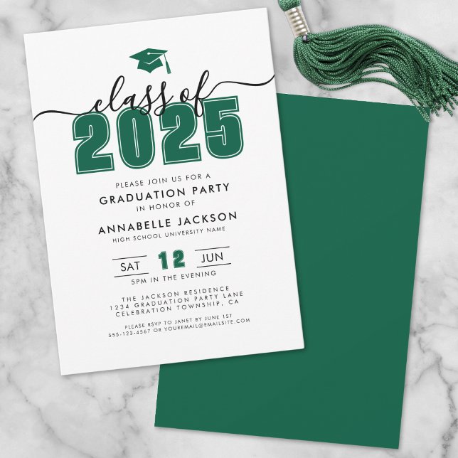 Convite Festa de formatura Verde Moderna Simples (Simple Modern Green Graduation Party Invitation)