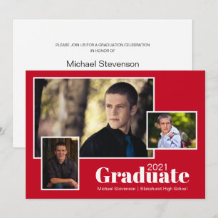 Convite Festa de formatura Vermelha e Branca de Três Foto