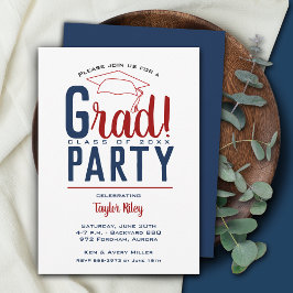 Convite Festa de formatura Vermelha Escura e Azul