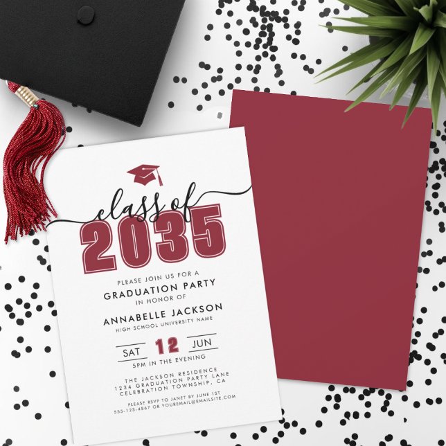 Convite Festa de formatura Vermelha Moderna Simples (Simple Modern Red Graduation Party Invitation)
