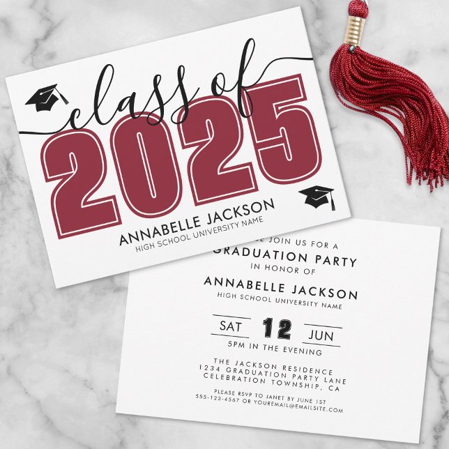 Convite Festa de formatura Vermelha Moderna Simples (Simple Modern Red Graduation Party Invitation)