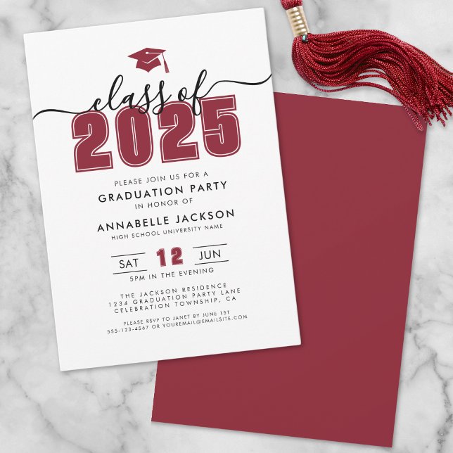 Convite Festa de formatura Vermelha Moderna Simples (Simple Modern Red Graduation Party Invitation)