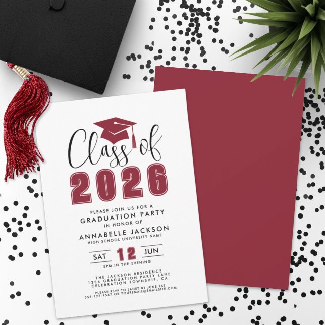 Convite Festa de Formatura Vermelha Simples Moderna (Simple Modern Red Graduation Party Invitation)