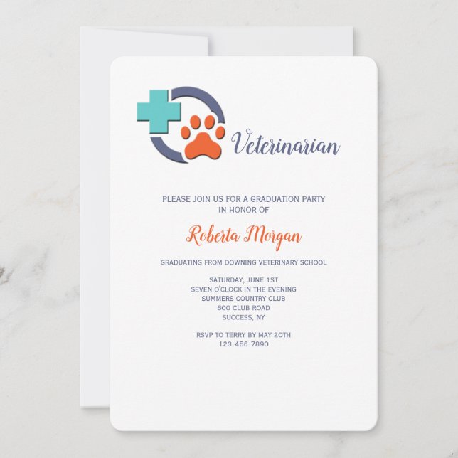 Convite Festa de formatura Veterinária Cross and Paw (Frente)
