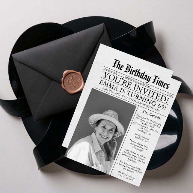 Convite Festa de Foto de 65º aniversário de Diversão Única (Criador carregado)