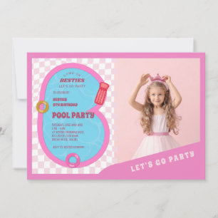 Convite Festa de Foto de Aniversário da Piscina Retro Rosa