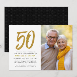 Convite Festa de foto de aniversário de 50 anos dourada