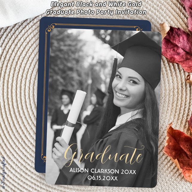 Convite Festa de Fotografia do Formando Dourado Elegante,  (Criador carregado)