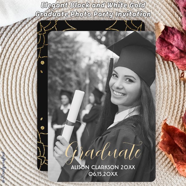 Convite Festa de Fotografia do Formando Dourado Elegante,  (Criador carregado)