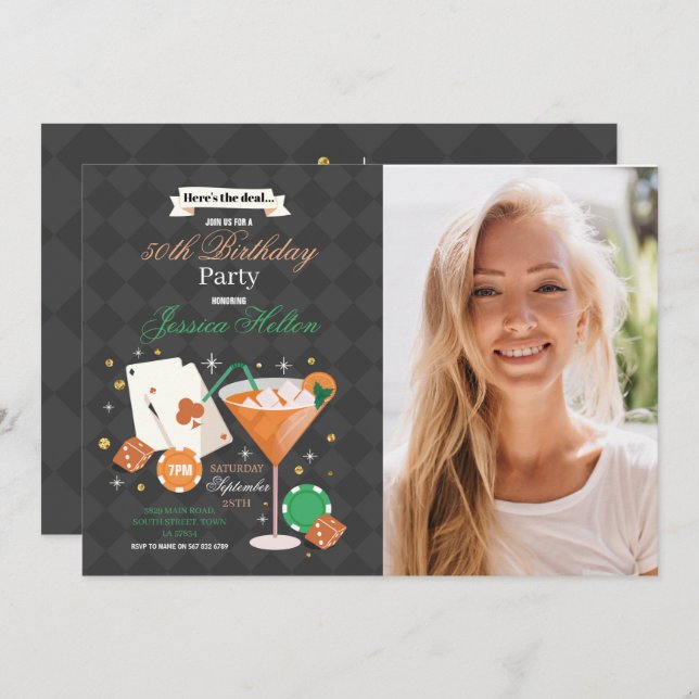 Convite Festa de Fotografias do Casino Dice de Aniversário (Frente/Verso)