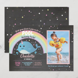 Convite Festa de FotoPiscina Narwhale Festa de Aniversário