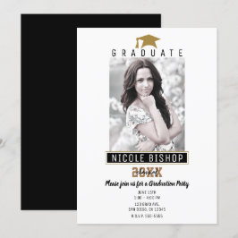 Convite Festa de Fotos de Formatura Preta e Dourada Modern
