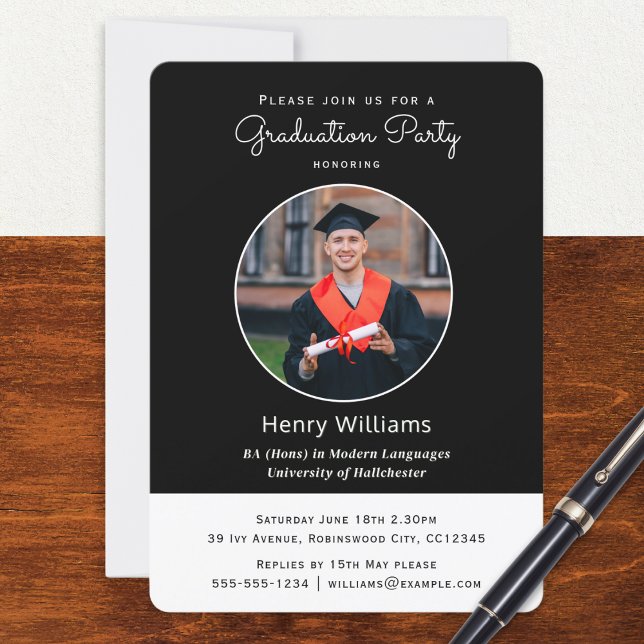 Convite Festa de Fotos do Formandos Elegante (An invitation template for a graduation party, to personalize with your own custom photos and text)
